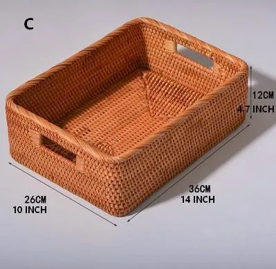 Rectangular Storage Baskets for Pantry, Rattan Storage Basket for Shelves, Storage Baskets for Kitchen, Woven Storage Baskets