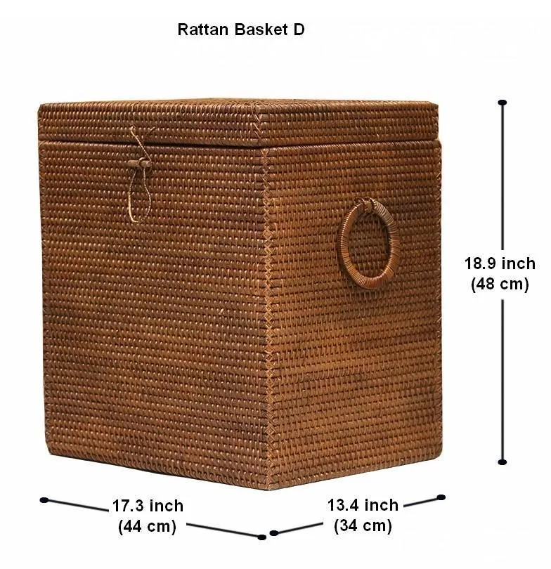 Rectangular Storage Baskets, Large Brown Rattan Storage Baskets, Storage Baskets for Bathroom, Storage Basket with Lid, Storage Baskets for Clothes