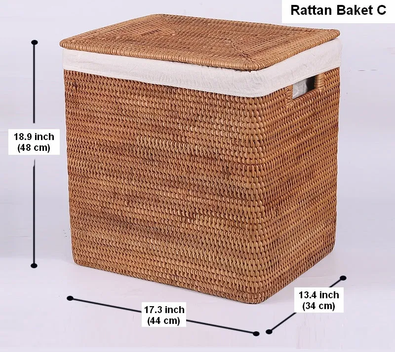 Rectangular Storage Baskets, Large Brown Rattan Storage Baskets, Storage Baskets for Bathroom, Storage Basket with Lid, Storage Baskets for Clothes