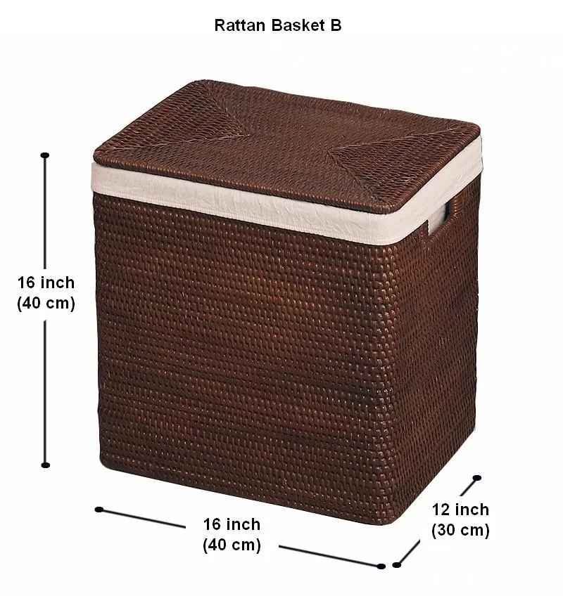 Rectangular Storage Baskets, Large Brown Rattan Storage Baskets, Storage Baskets for Bathroom, Storage Basket with Lid, Storage Baskets for Clothes