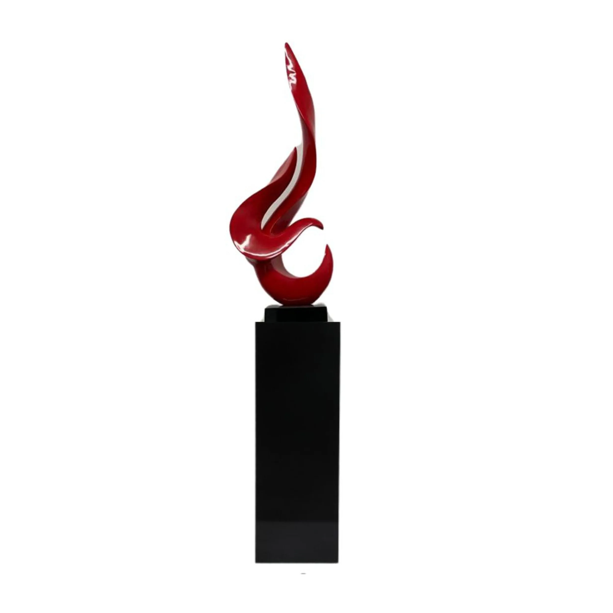 Red Flame Floor Sculpture With Black Stand, 65" Tall