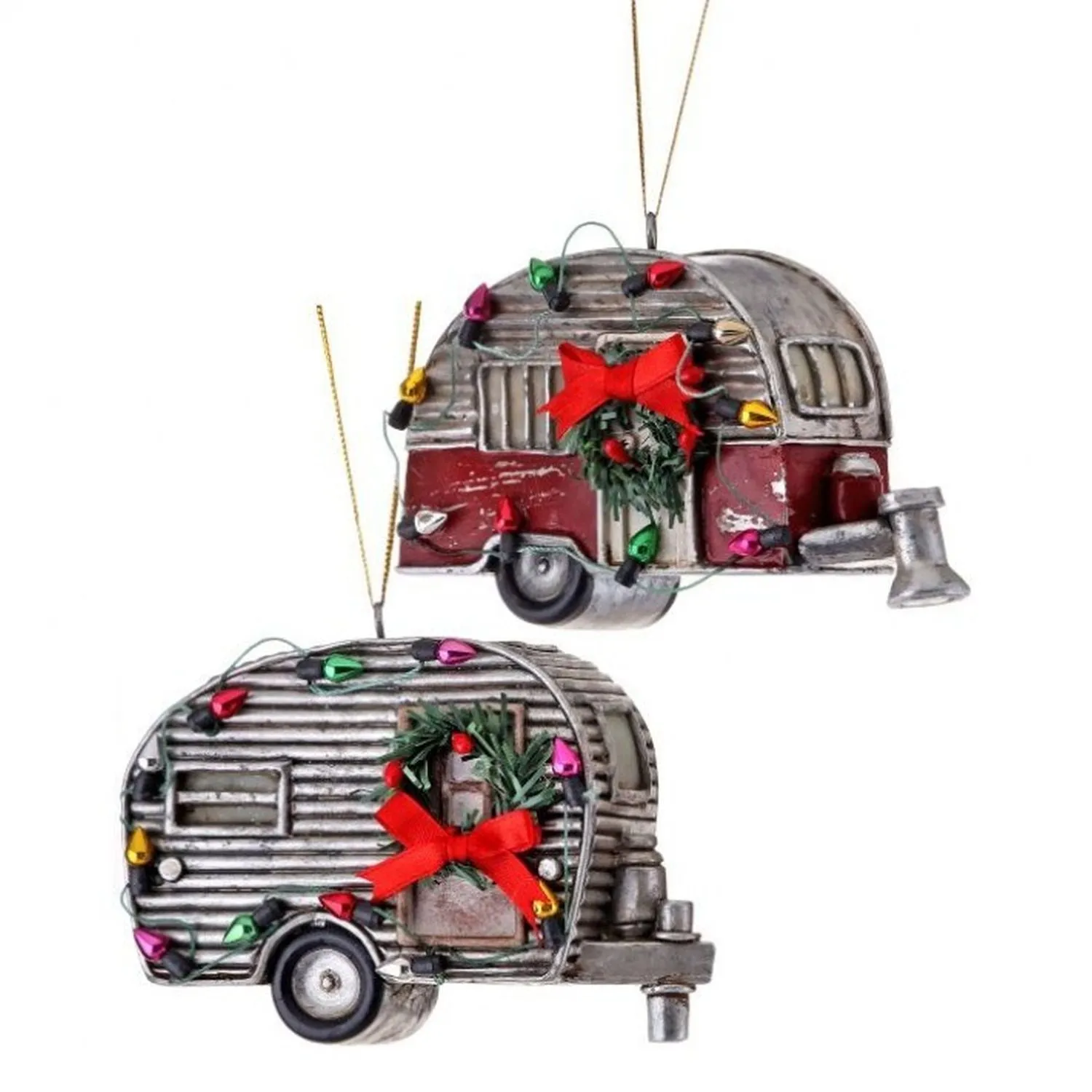 Regency International 4.5" Resin Retro Travel Trailer Ornament, Set of 2, Asst.