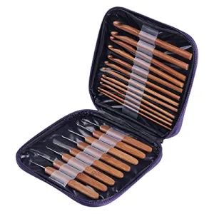 RKPM 20 Pcs Carbonized Bamboo Crochet Hooks, Full Gift Set, Lightweight, Ergonomic, Eco-Friendly, Size C to N, Steel Hook Sizes 1.0-2.75MM