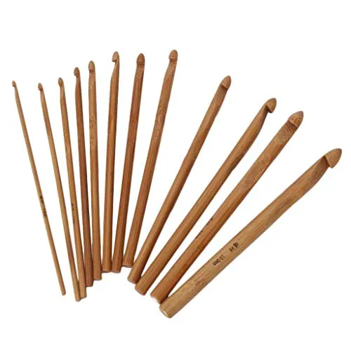 RKPM 20 Pcs Carbonized Bamboo Crochet Hooks, Full Gift Set, Lightweight, Ergonomic, Eco-Friendly, Size C to N, Steel Hook Sizes 1.0-2.75MM