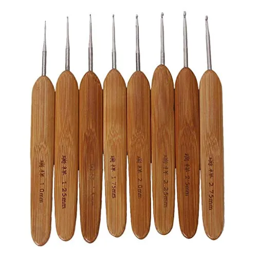 RKPM 20 Pcs Carbonized Bamboo Crochet Hooks, Full Gift Set, Lightweight, Ergonomic, Eco-Friendly, Size C to N, Steel Hook Sizes 1.0-2.75MM