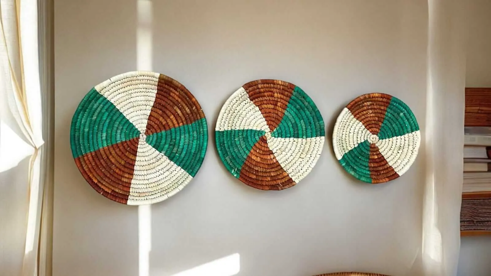 Sabai Grass Handwoven Rattan Wall Baskets Multicolour Bohemian Theme Wall Art Décor Bamboo Wall Baskets