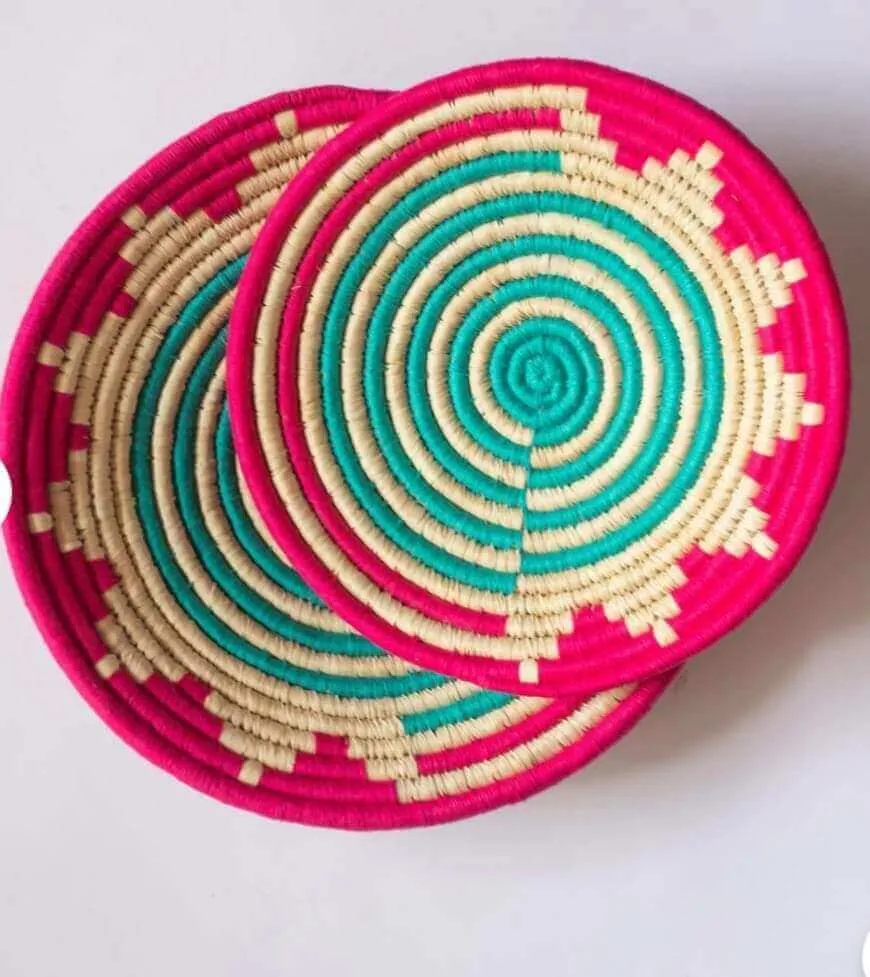 Sabai Grass Handwoven Rattan Wall Plates Baskets Multicolour Bohemian Theme Wall Hanging Décor Bamboo Wall Art