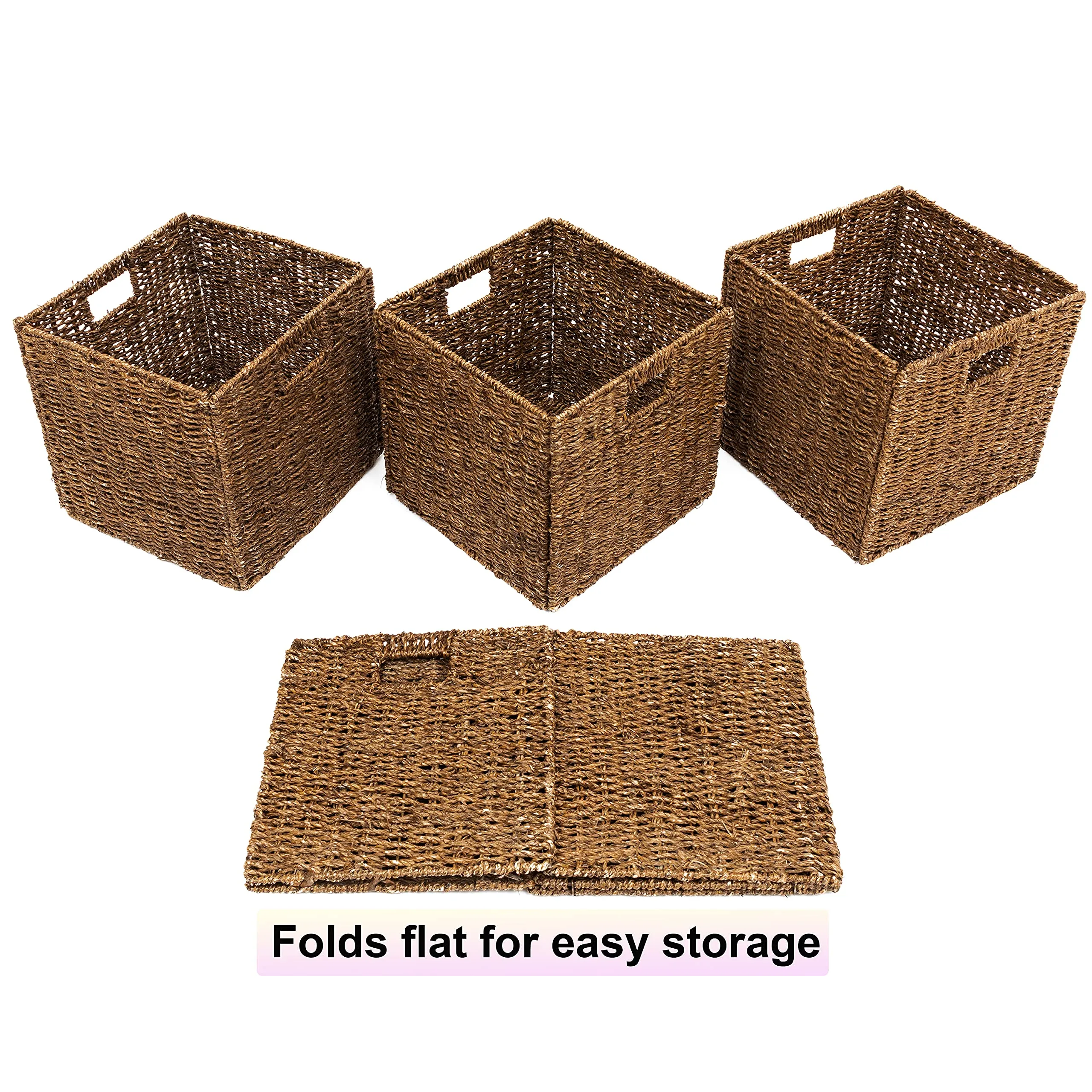 Set of 4 Foldable Storage Baskets with Iron Wire Frame 12x12x12