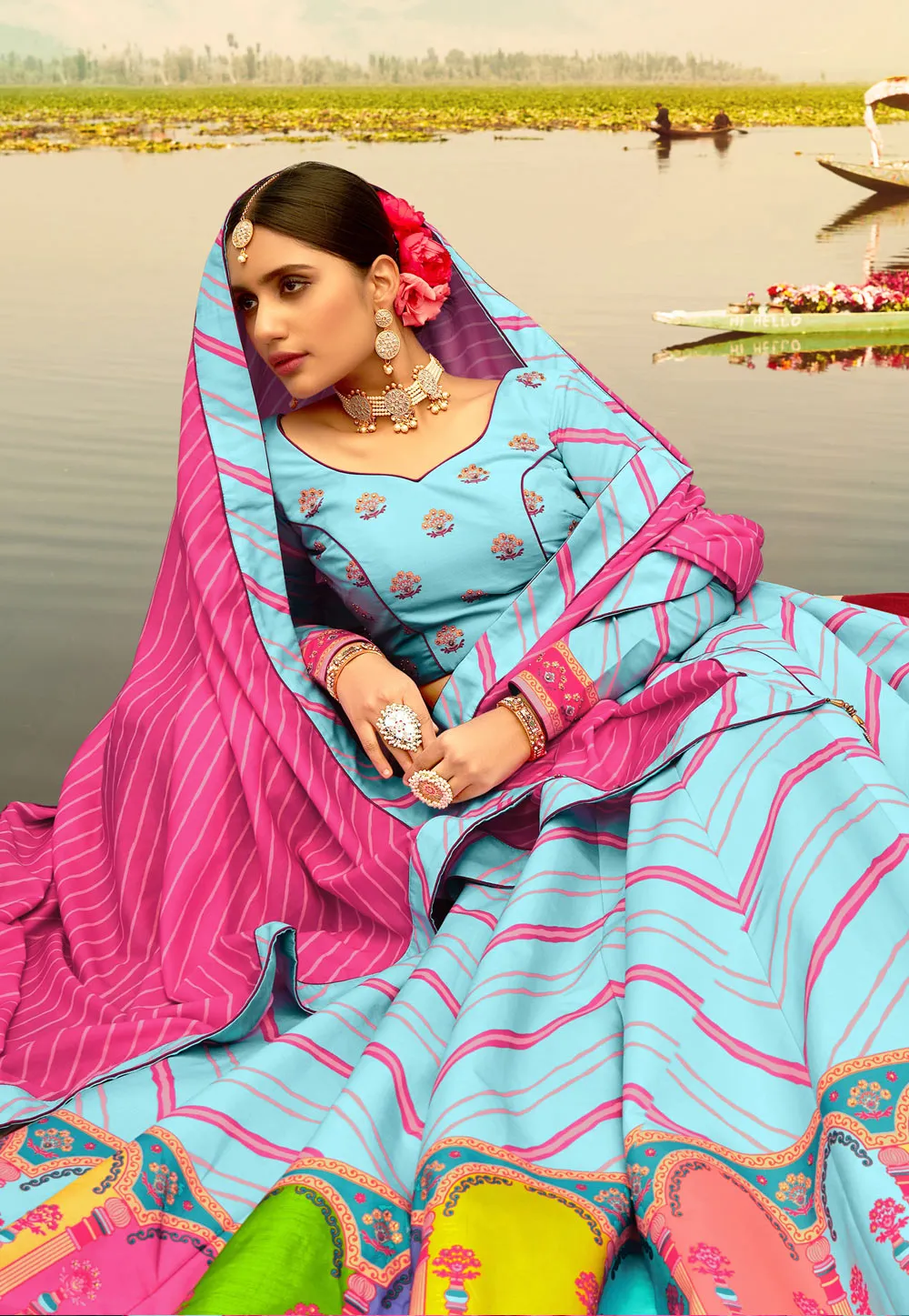 Sky Blue Multi Coloured Lehenga Choli