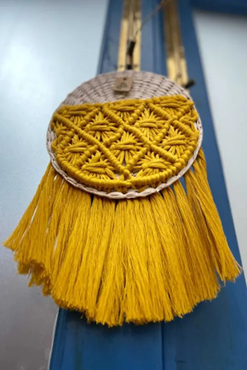 Sunshine Yellow Macrame Basket Wall Decor