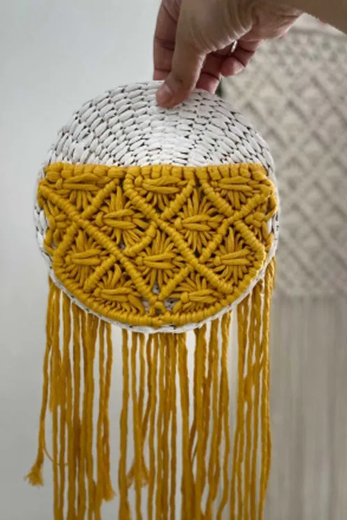 Sunshine Yellow Macrame Basket Wall Decor