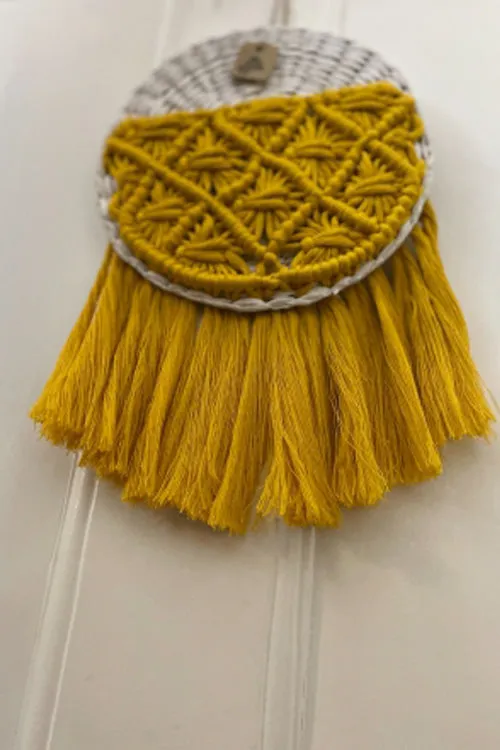 Sunshine Yellow Macrame Basket Wall Decor