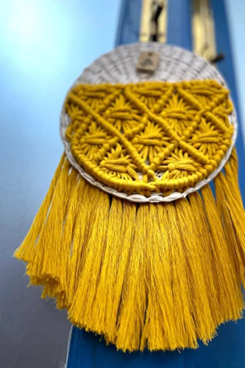 Sunshine Yellow Macrame Basket Wall Decor