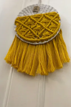 Sunshine Yellow Macrame Basket Wall Decor