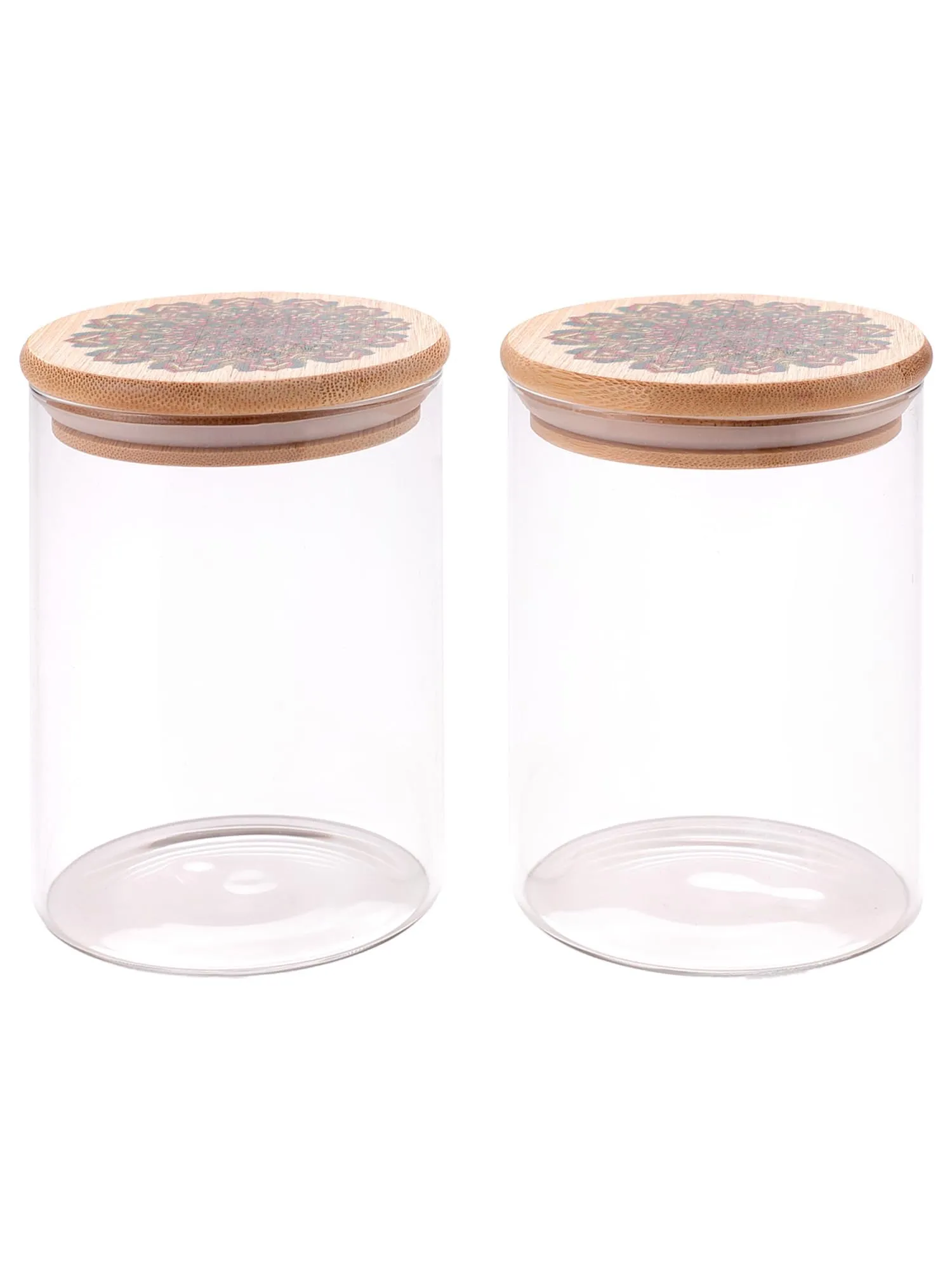 The Better Home Borosilicate Kitchen Jars & Containers Set with Lid (2Pcs - 600ml Each) | Airtight Bamboo Lid | Jar For Kitchen Storage Box | Jars For Cookies, Snack, Spices, Tea, Coffee (Green)