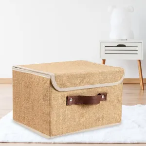 UMAI The Better Home Linen   Carboard Foldable Storage Baskets | 8L Basket For Storage | Basket For Clothes | Front Handle | Basket With Lid | Storage Organizer | Storage Box For Toys - Khadi