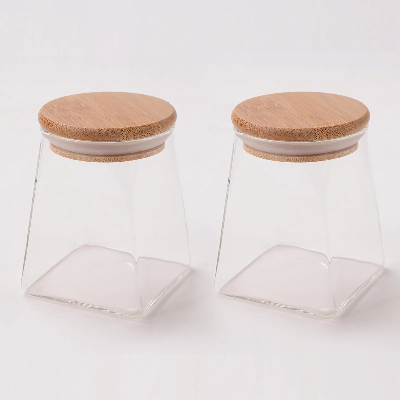 USHA SHRIRAM Borosilicate Containers With Wooden Lid (360ml - 2Pcs) | Small Glass Container Jar For Kitchen Storage | Microwave Safe | Kitchen Containers Box With Air Tight Lid | Kitchen Organisers