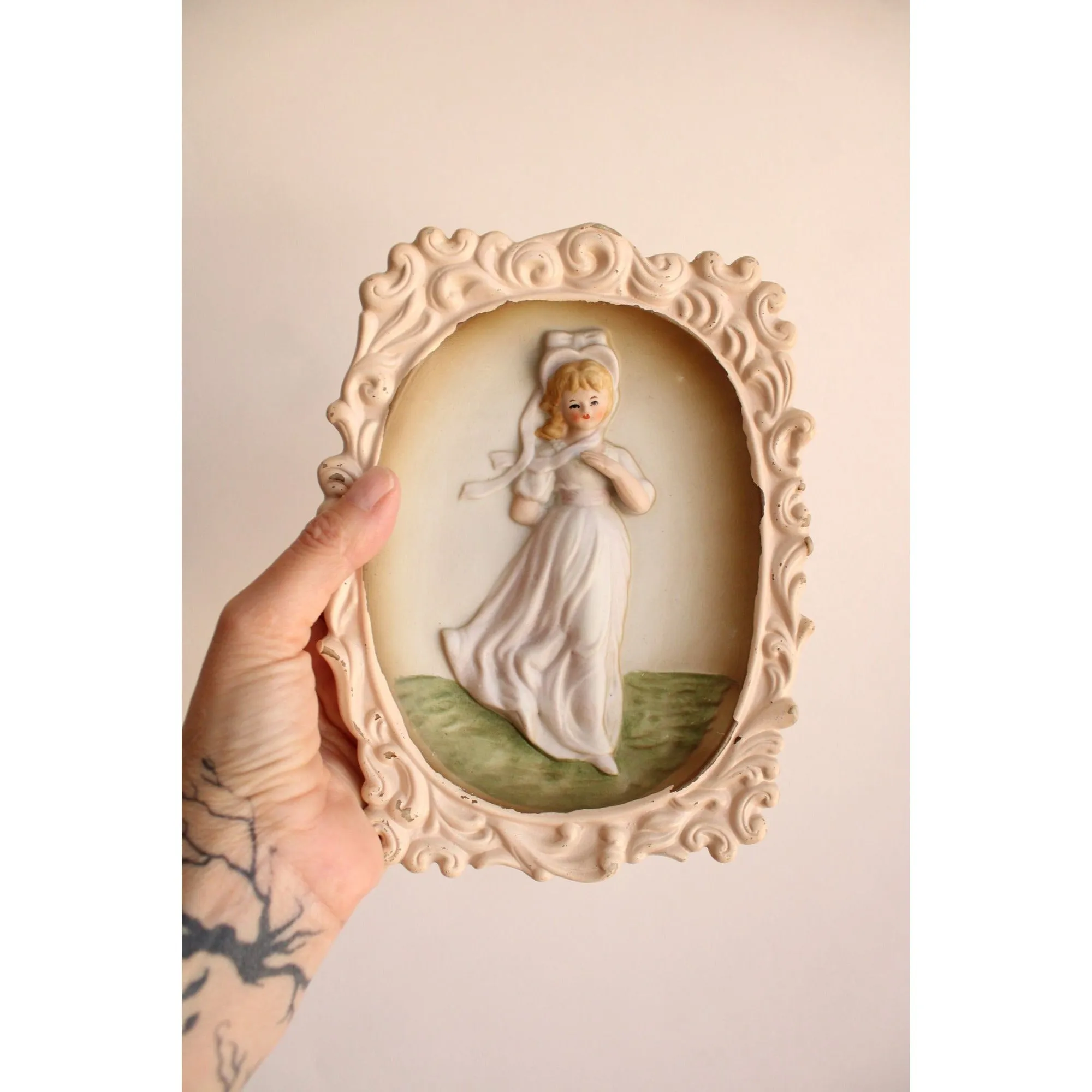 Vintage 1950s Bas Relief Framed Girl & Boy Wall Art