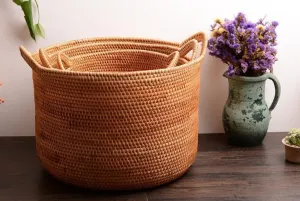 Wicker Woven Storage Baskets, Kitchen Storage Baskets, Rattan Storage Basket, Round Storage Basket for Bathroom