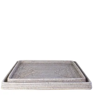 Woven Rectangular Serving Tray, White Wash