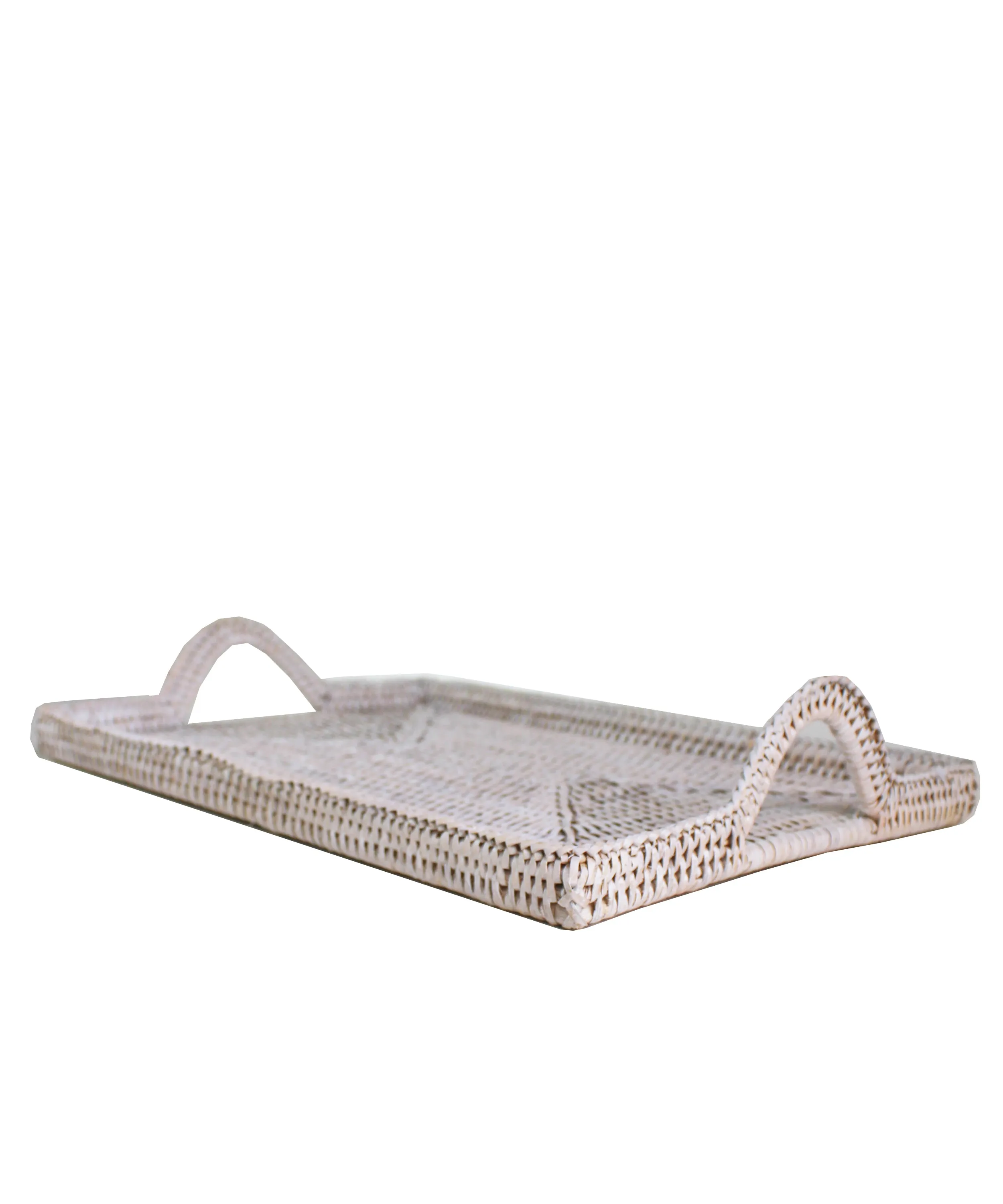 Woven Rectangular Serving Tray with Handles, White Wash