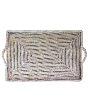 Woven Rectangular Serving Tray with Handles, White Wash