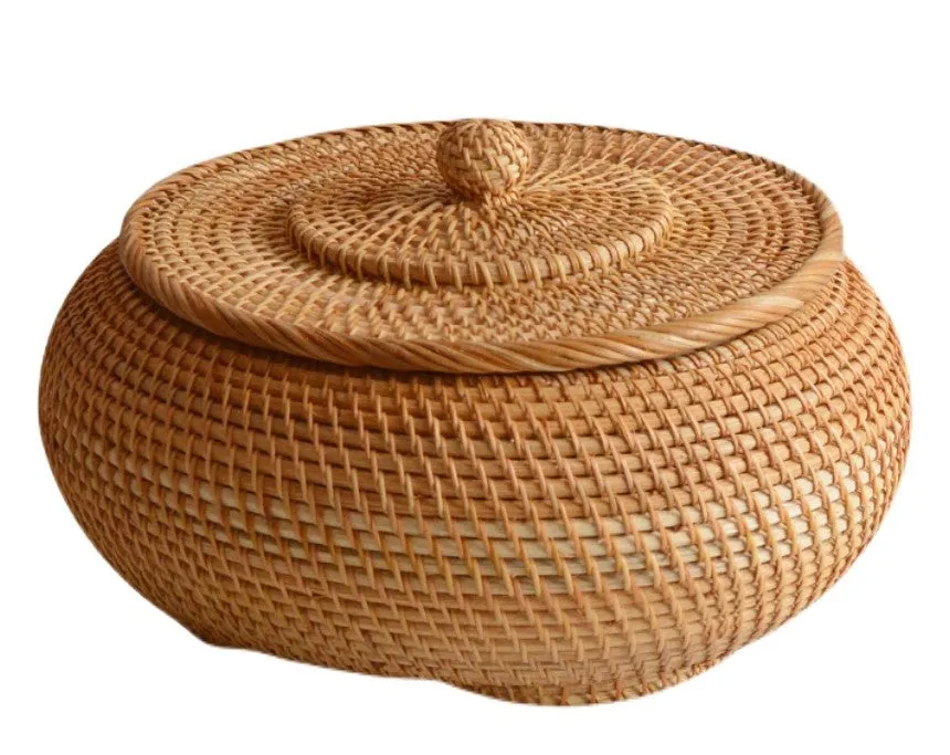 Woven Storage Basket for Kitchen, Round Storage Basket, Rattan Baskets, Small Storage Baskets, Handmade Storage Baskets, Round Storage Basket with Lid