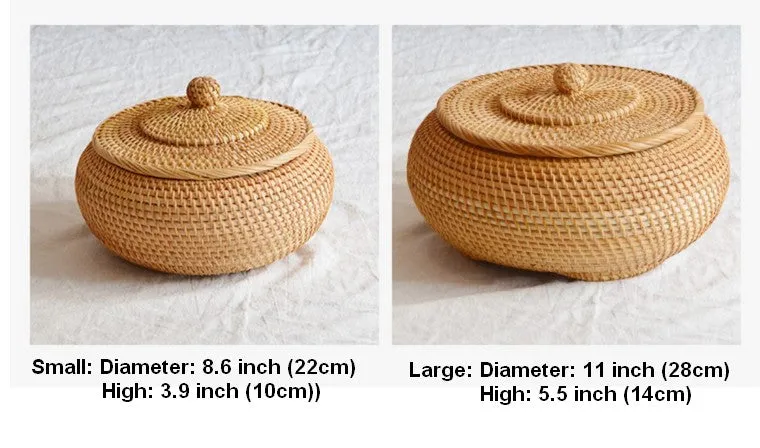 Woven Storage Basket for Kitchen, Round Storage Basket, Rattan Baskets, Small Storage Baskets, Handmade Storage Baskets, Round Storage Basket with Lid