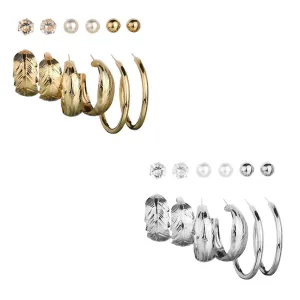 Yellow Chimes Hoop Earrings for Women Combo of 12 Pair's Gold Plated Assorted Multiple Pearl Stud Hoop Earrings for Women and Girls