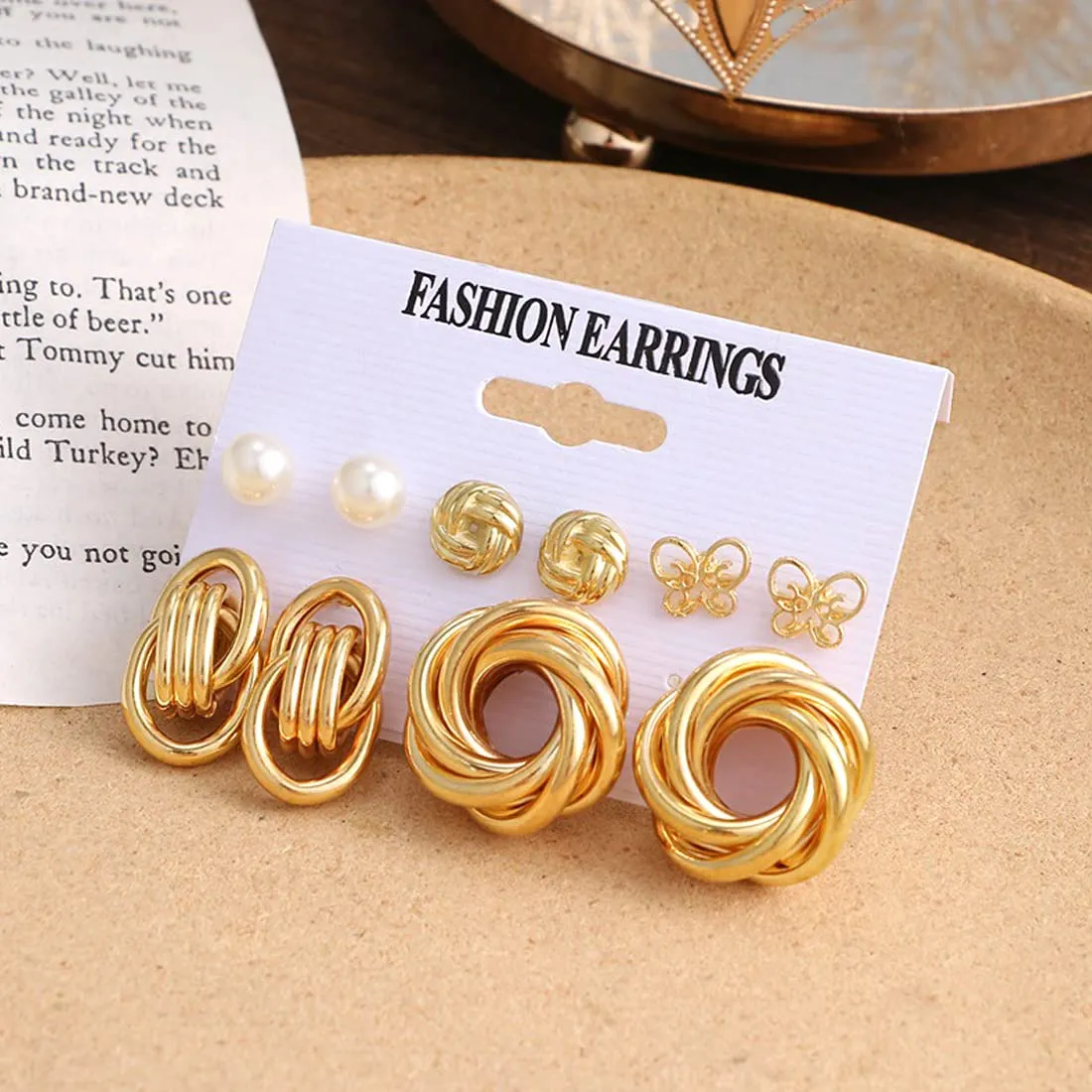 Yellow Chimes Stud Earrings for Women Set of 5 Pairs Gold Plated Twisted Design Contemporary Combo Stud Earrings Set For Women and Girls