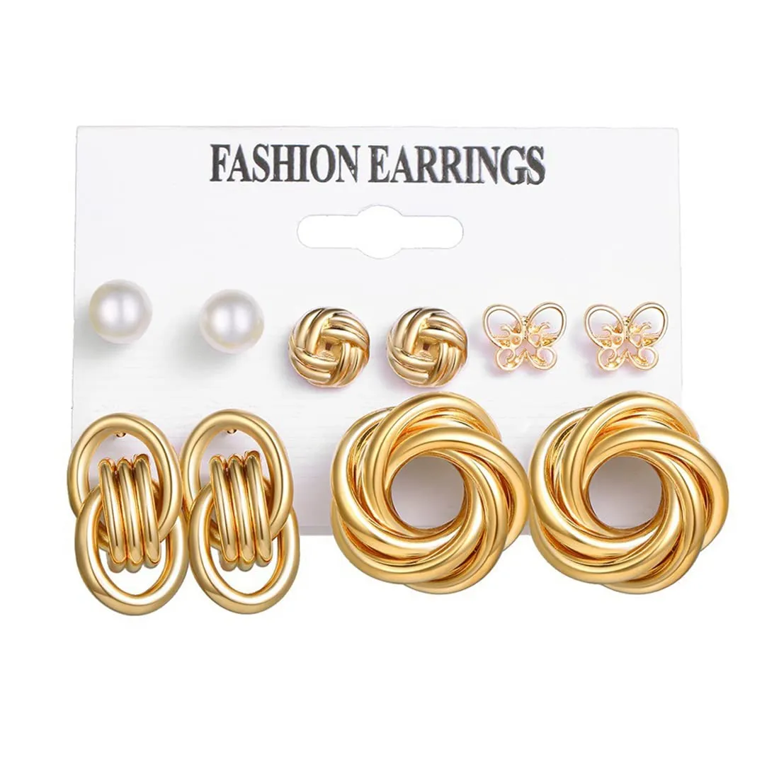 Yellow Chimes Stud Earrings for Women Set of 5 Pairs Gold Plated Twisted Design Contemporary Combo Stud Earrings Set For Women and Girls