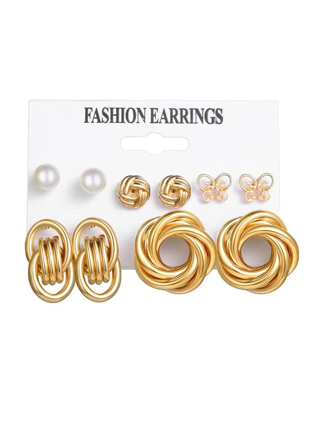 Yellow Chimes Stud Earrings for Women Set of 5 Pairs Gold Plated Twisted Design Contemporary Combo Stud Earrings Set For Women and Girls