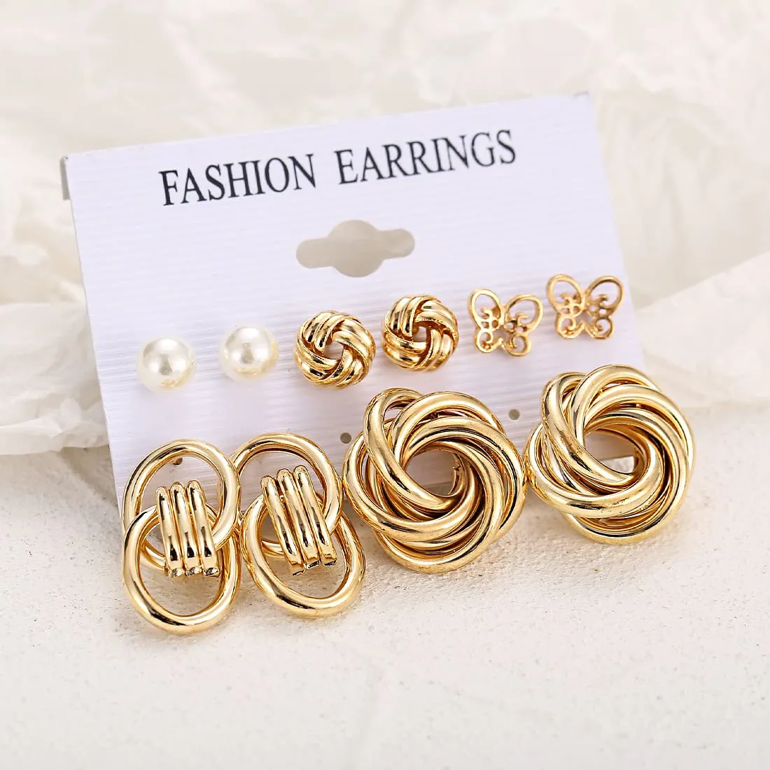 Yellow Chimes Stud Earrings for Women Set of 5 Pairs Gold Plated Twisted Design Contemporary Combo Stud Earrings Set For Women and Girls