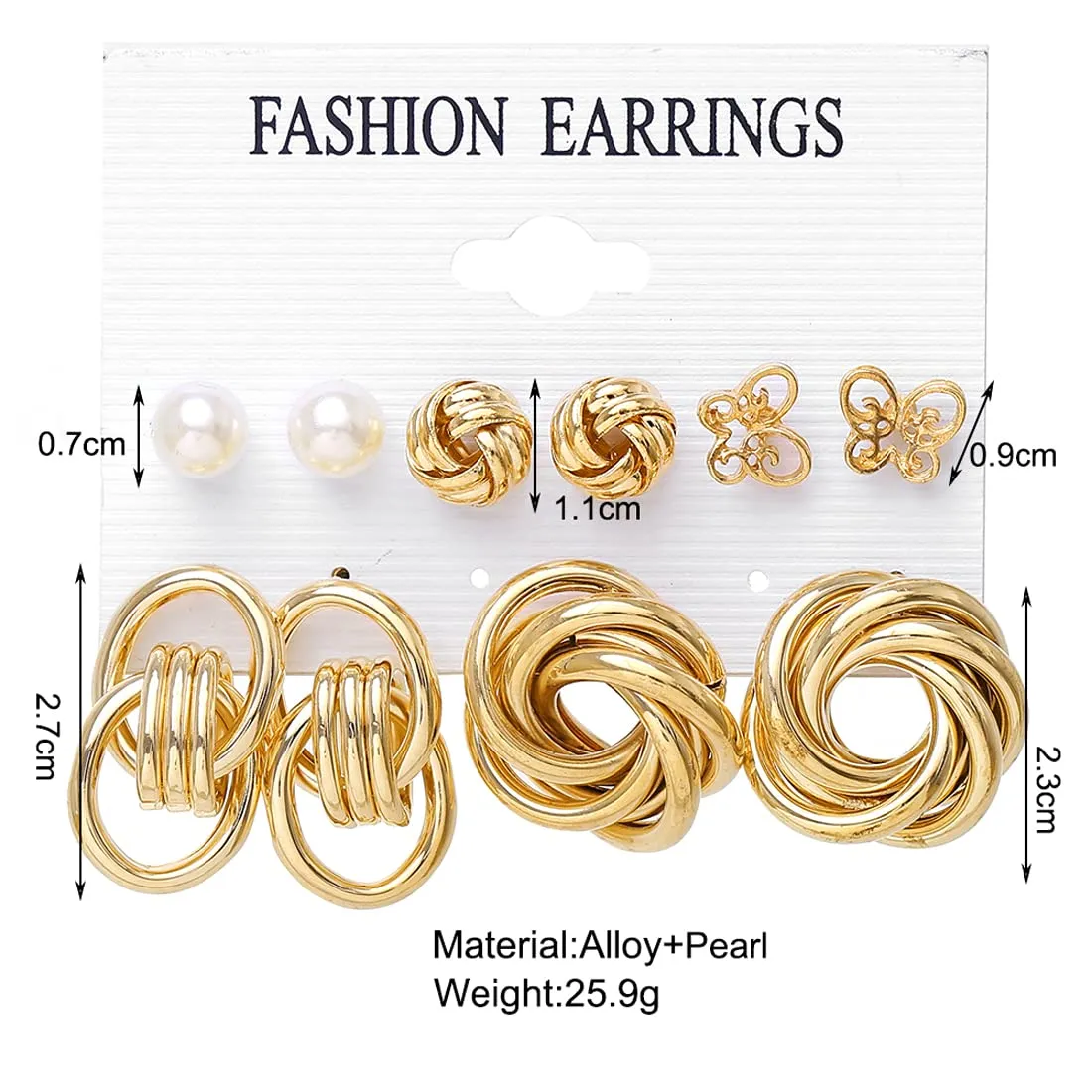 Yellow Chimes Stud Earrings for Women Set of 5 Pairs Gold Plated Twisted Design Contemporary Combo Stud Earrings Set For Women and Girls